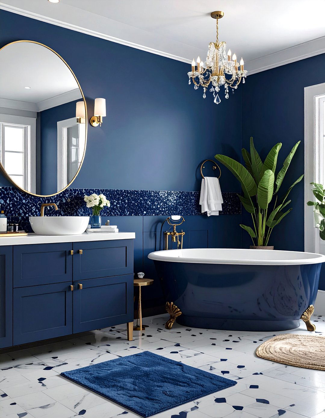 Navy Blue Sophisticated Drama - 20 Pebble Tile Bathroom Ideas for a Natural Look