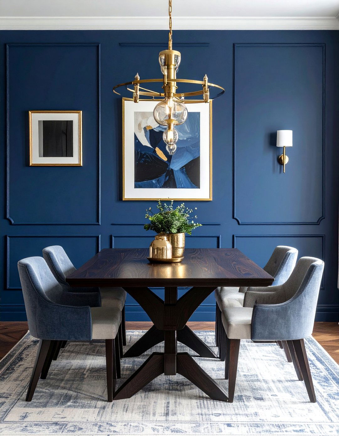 Navy Blue Walls with Brass Accents - 40 Blue Dining Room Ideas for a Serene Space