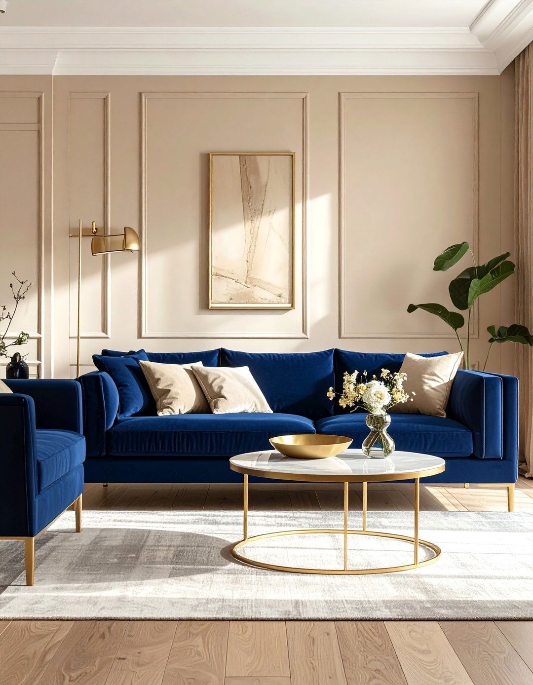 Navy Blue and Creamy Beige Modern Living Room - 20 Blue and Beige Living Room Ideas for a Calm Space