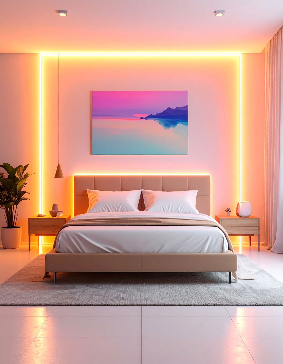 Neon Bordered Headboard - 30 Neon Bedroom Ideas to Brighten Your Space