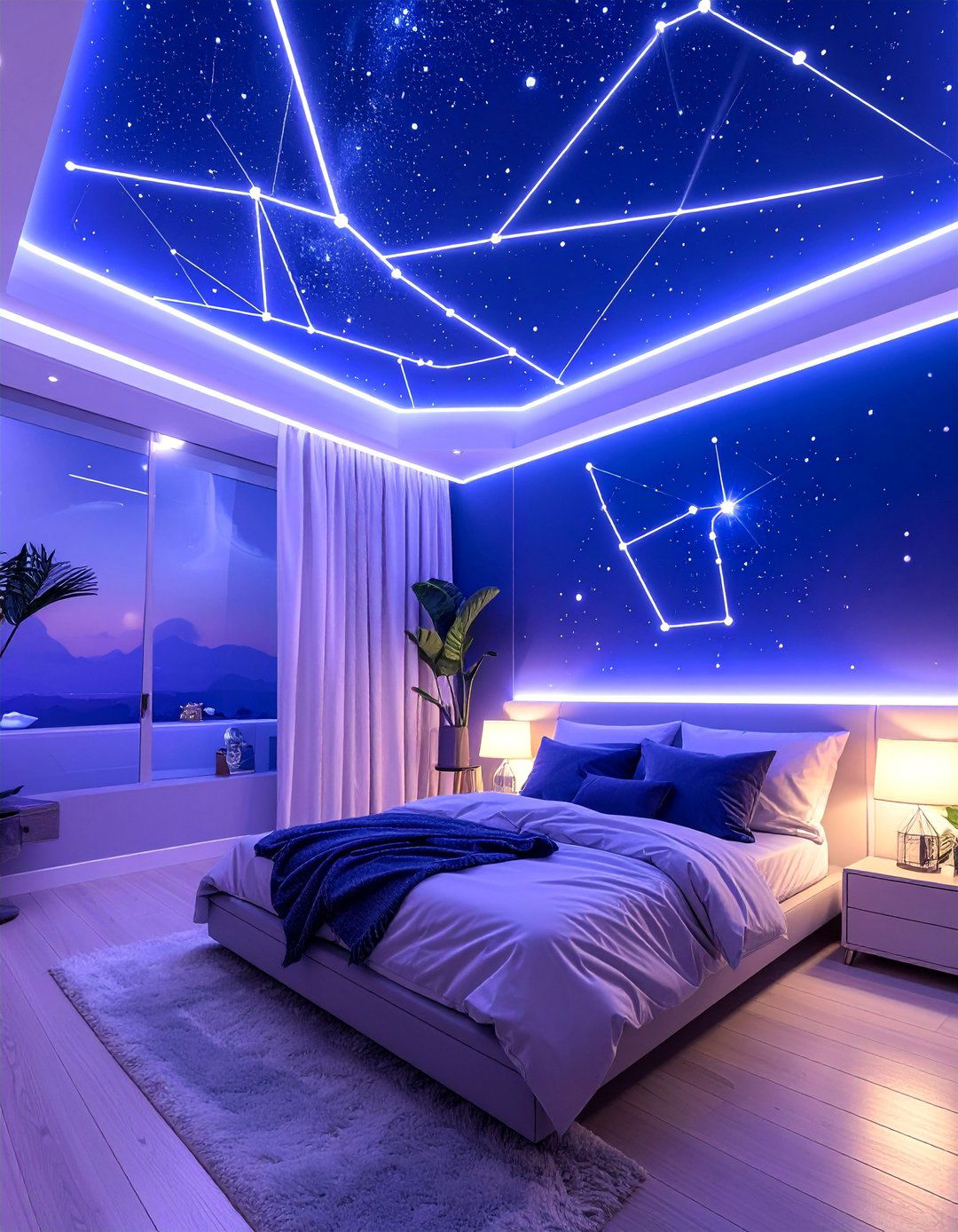 Neon Constellation Wall Pattern - 30 Neon Bedroom Ideas to Brighten Your Space