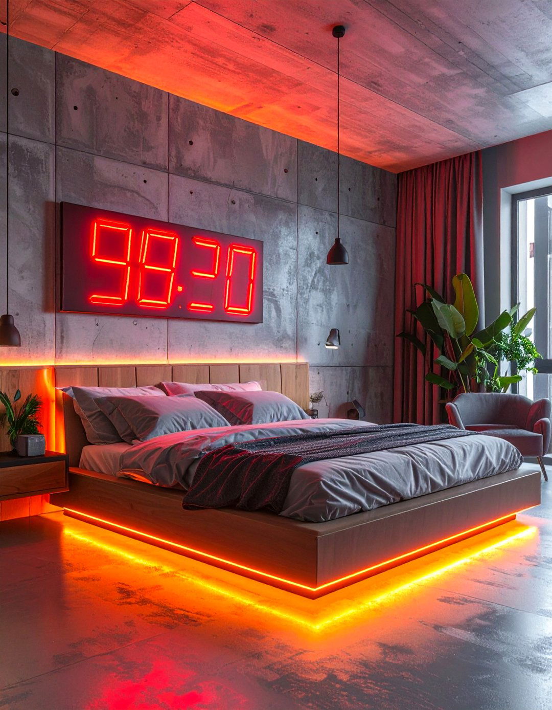 Neon Digital Clock - 30 Neon Bedroom Ideas to Brighten Your Space