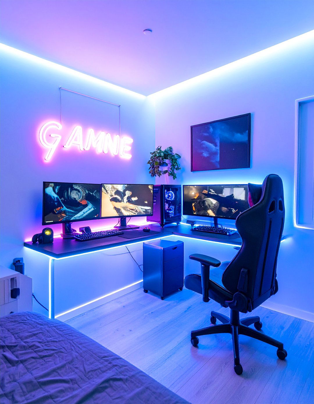 Neon Gaming Setup Integration - 30 Neon Bedroom Ideas to Brighten Your Space