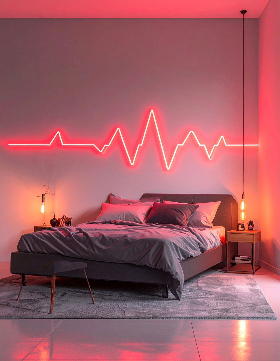 Neon Heartbeat or EKG Line - 30 Neon Bedroom Ideas to Brighten Your Space