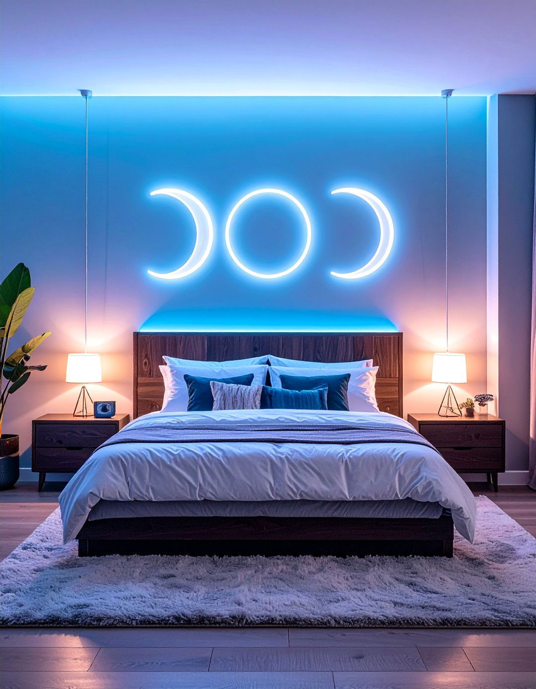 Neon Moon Phase Wall Decor - 30 Neon Bedroom Ideas to Brighten Your Space
