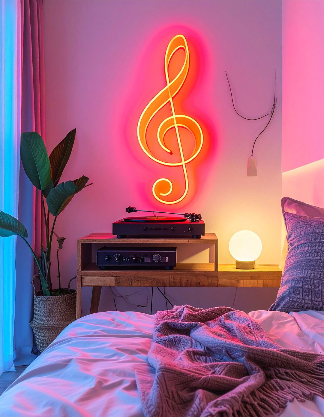 Neon Music Themed Symbol - 30 Neon Bedroom Ideas to Brighten Your Space