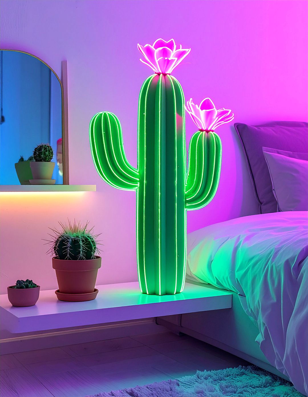 Neon Plant or Cactus Shape - 30 Neon Bedroom Ideas to Brighten Your Space