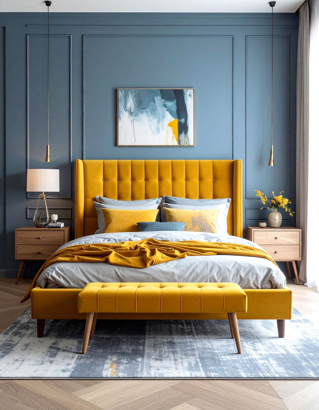Ochre and Dusty Blue Combination - 30 Colorful Bedroom Ideas for a Vibrant Space