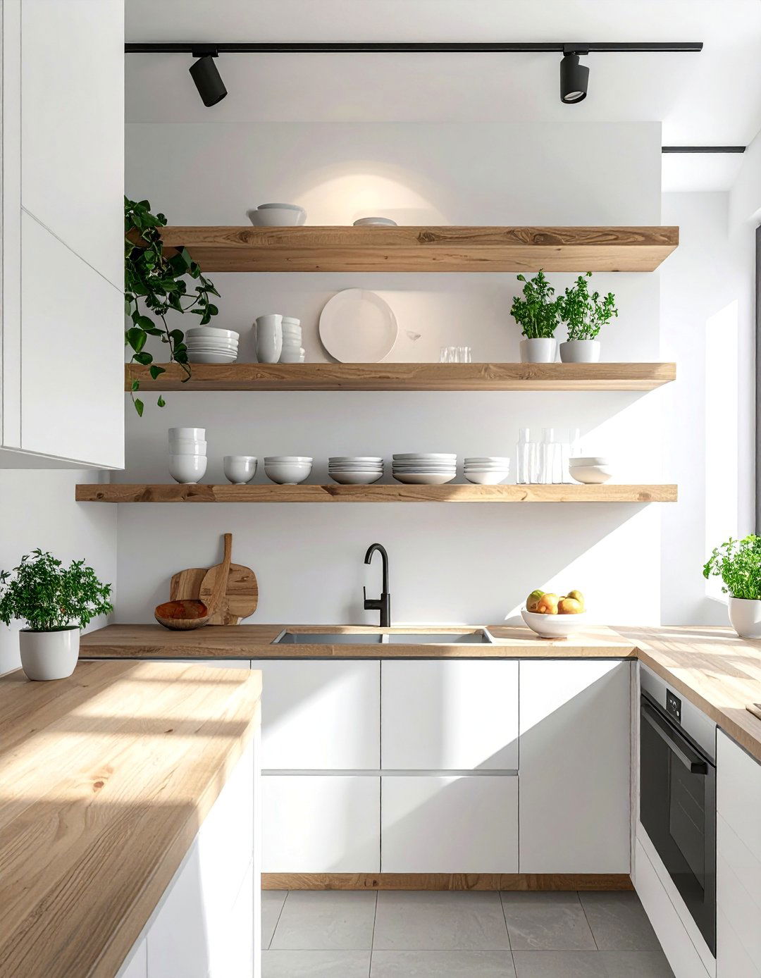 Open Shelving Storage System - 30 Budget-Friendly Small Galley Kitchen Ideas