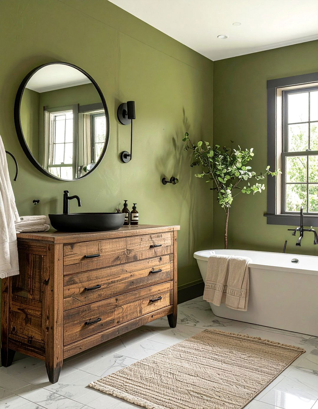Organic Olive Green Bathroom - 40 Bathroom Paint Ideas for a Fresh New Look
