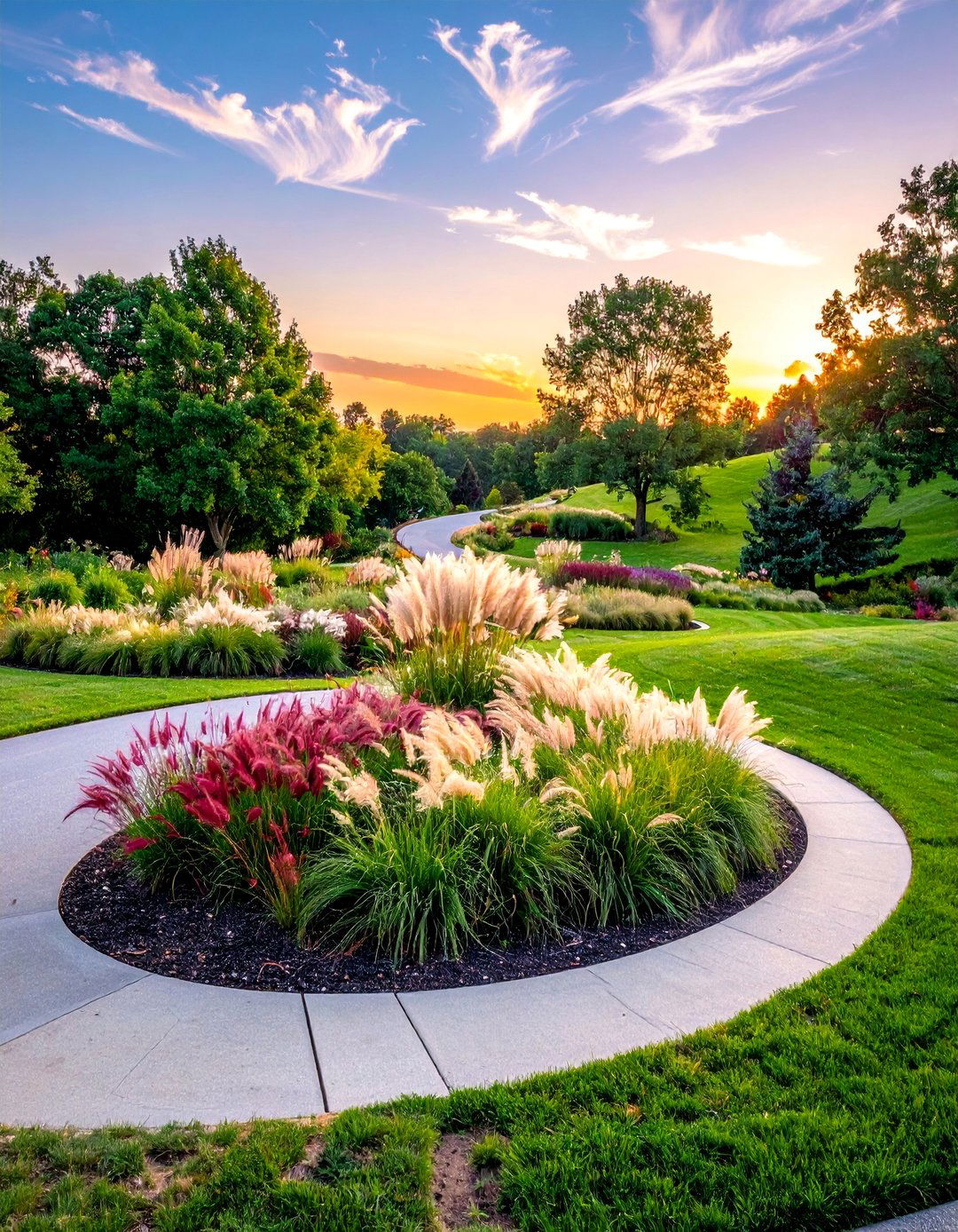 Ornamental Grass Prairie - 30 Circular Driveway Landscaping Ideas for Your Home