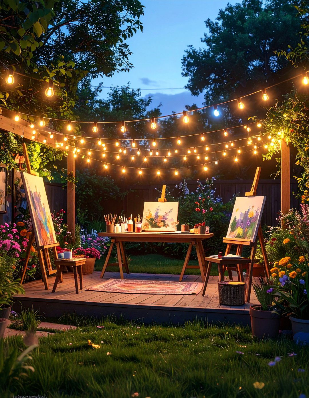 Outdoor Art Studio Workspace - 40 Patio String Light Ideas to Illuminate Your Nights