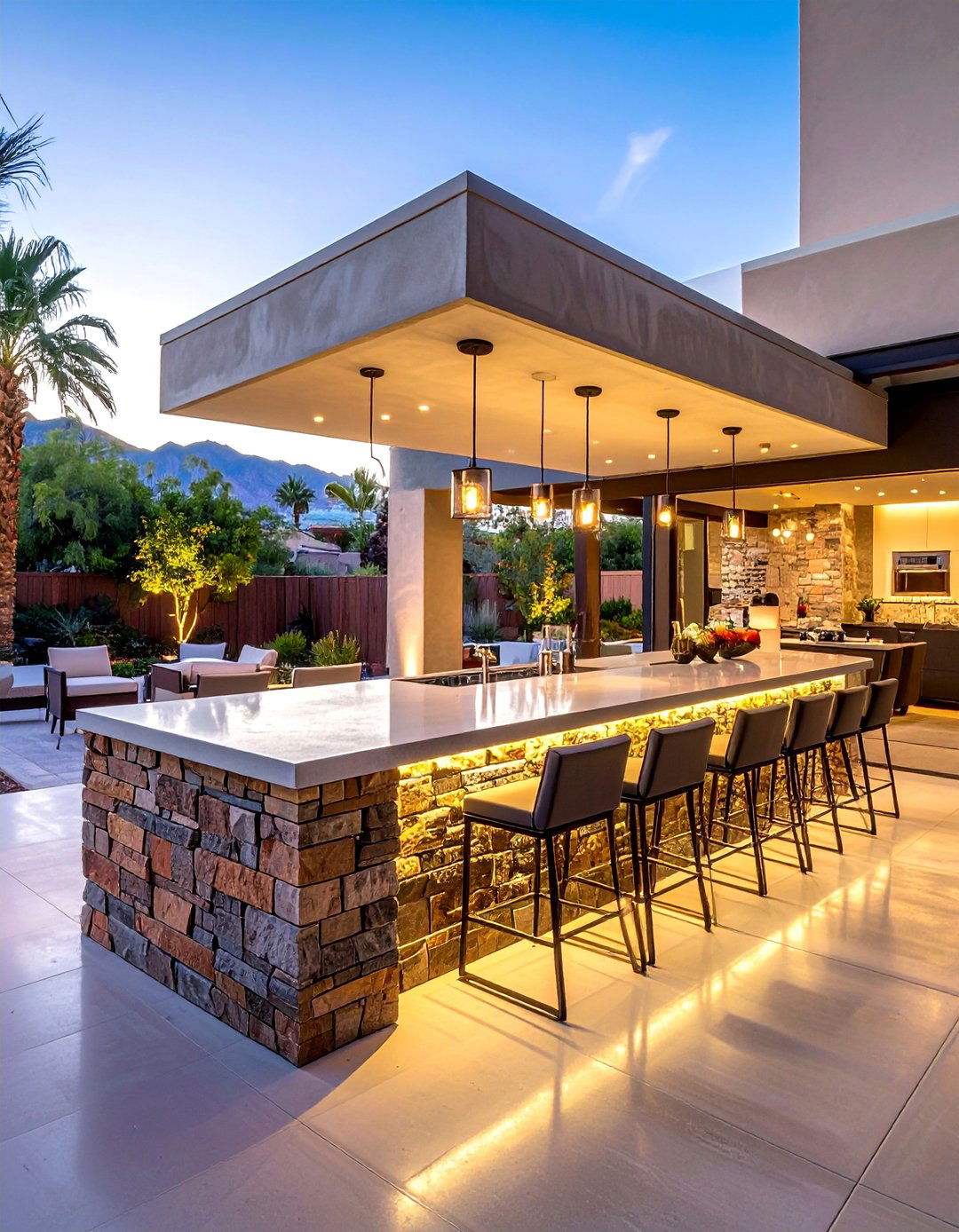 Outdoor Bar with High Top Seating - 30 Las Vegas Backyard Landscaping Ideas for Desert Living