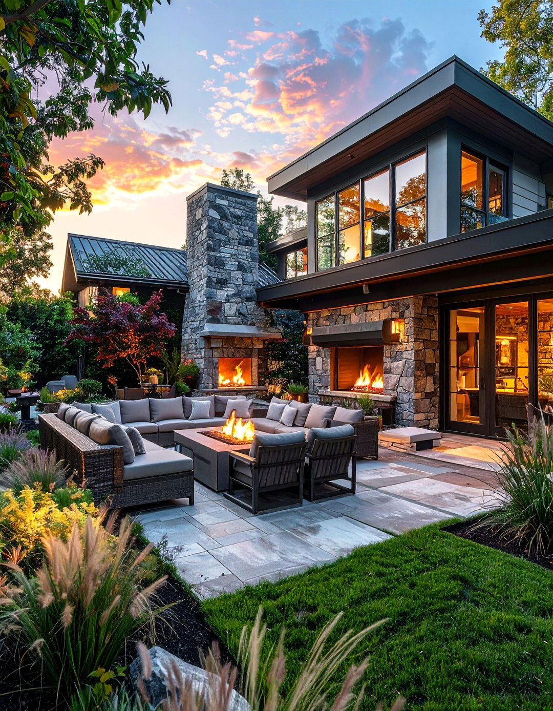 Outdoor Fireplace Entertainment Areas - 40 Luxury Landscaping Ideas for a Stunning Yard