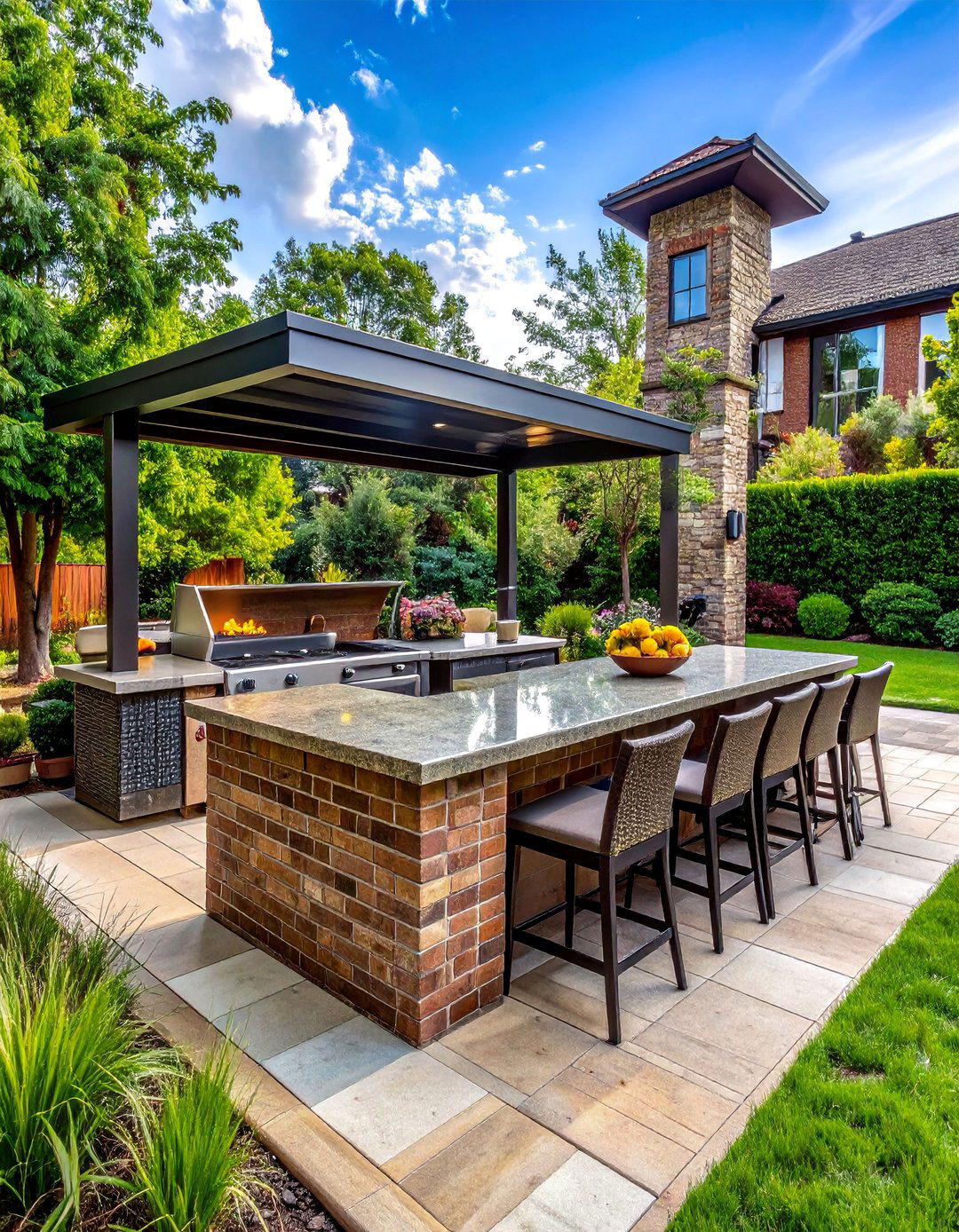 Outdoor Kitchen with a Brick Base - 20 Brick Landscaping Ideas for Timeless Outdoor Charm