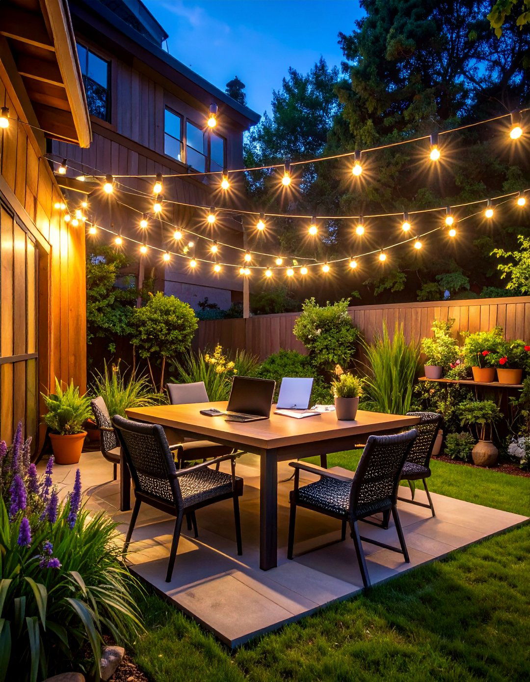 Outdoor Office Extension - 40 Patio String Light Ideas to Illuminate Your Nights