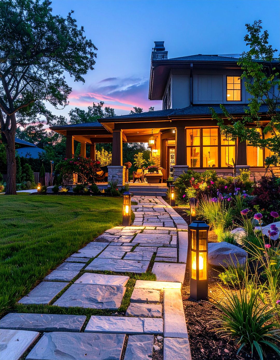 Outdoor Pathway Lighting with Solar Stakes or Lanterns - 20 Housewarming Decoration Ideas for a Warm Welcome