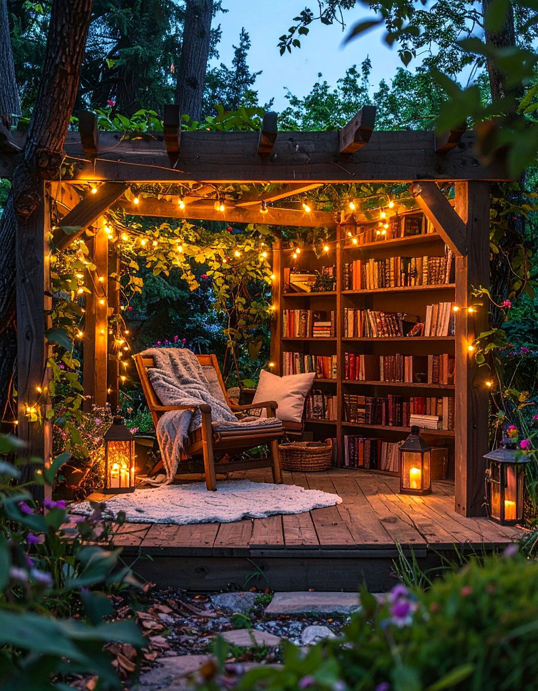 Outdoor Reading Nook Paradise - 40 Patio String Light Ideas to Illuminate Your Nights