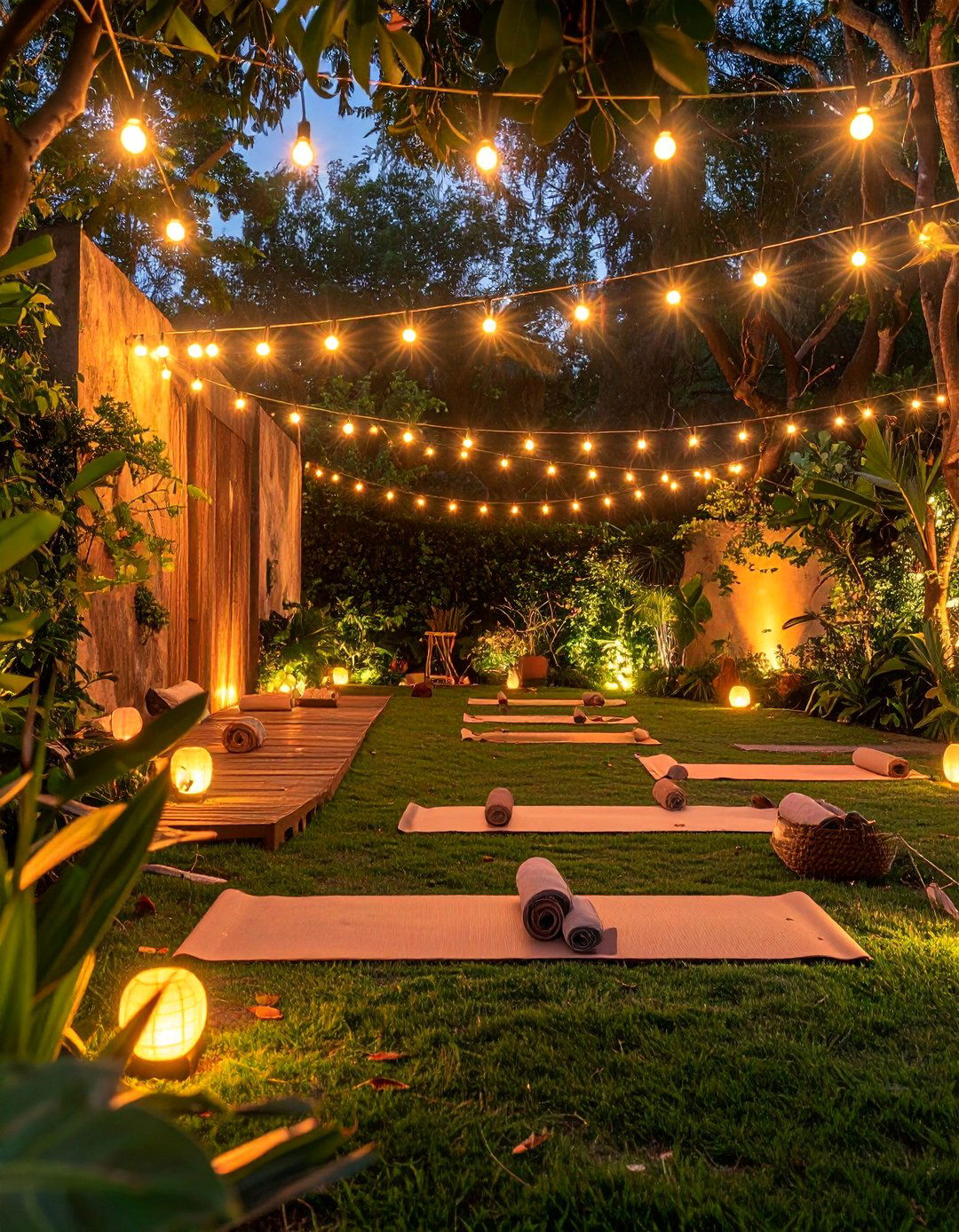 Outdoor Yoga Studio Atmosphere - 40 Patio String Light Ideas to Illuminate Your Nights
