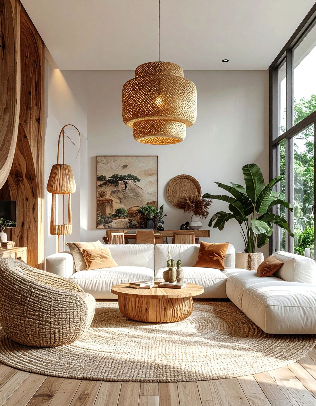 Oversized Statement Lighting - 25 Organic Modern Living Room Design Ideas for Serenity