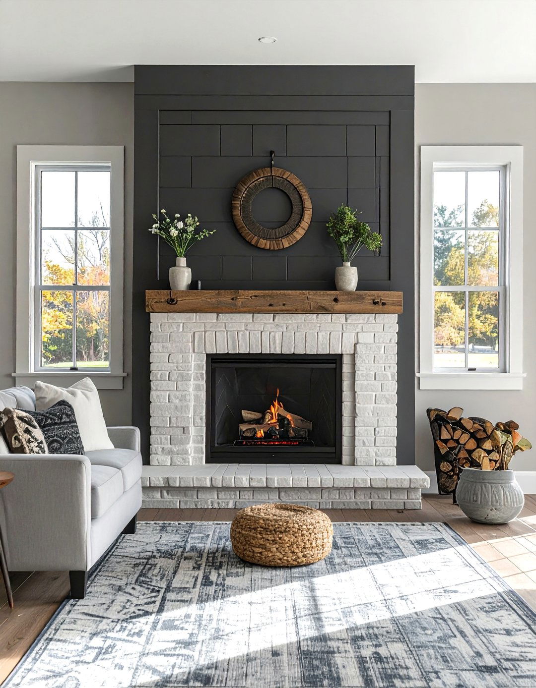 Painted Brick Farmhouse Fireplace Tile - 30 Farmhouse Fireplace Tile Ideas for a Cozy Ambiance