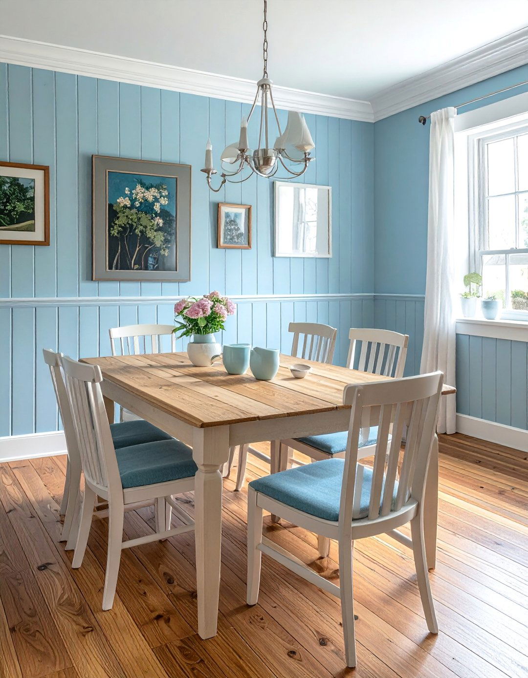 Pale Blue Beadboard Wainscoting - 40 Blue Dining Room Ideas for a Serene Space