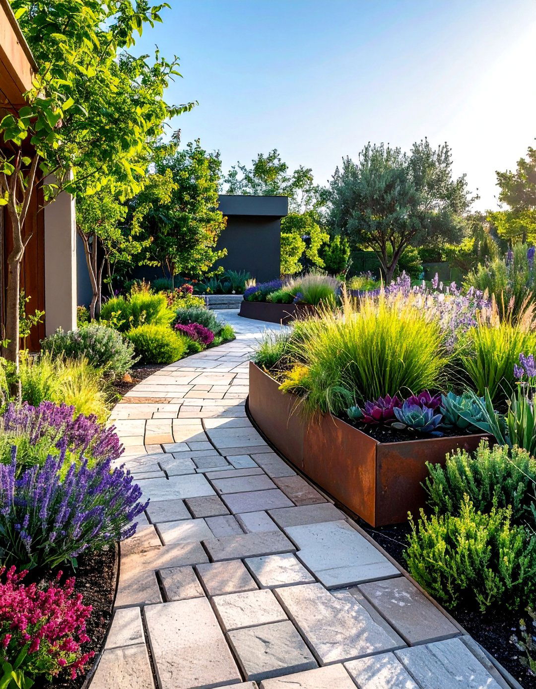 Paver Walkway with Built In Planters - 30 Paver Walkway Ideas to Beautify Your Garden