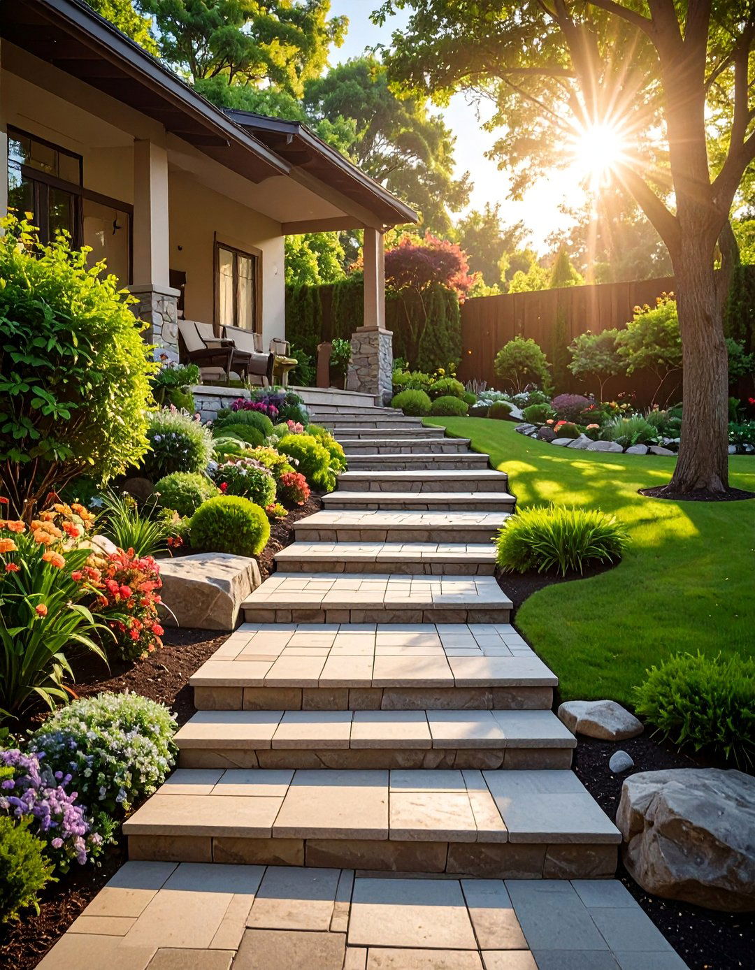 Paver Walkway with Integrated Steps - 30 Paver Walkway Ideas to Beautify Your Garden