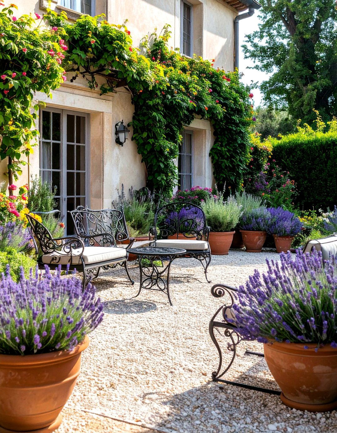 Pea Gravel Patios and Walkways - 30 Traditional French Country House Exterior Ideas