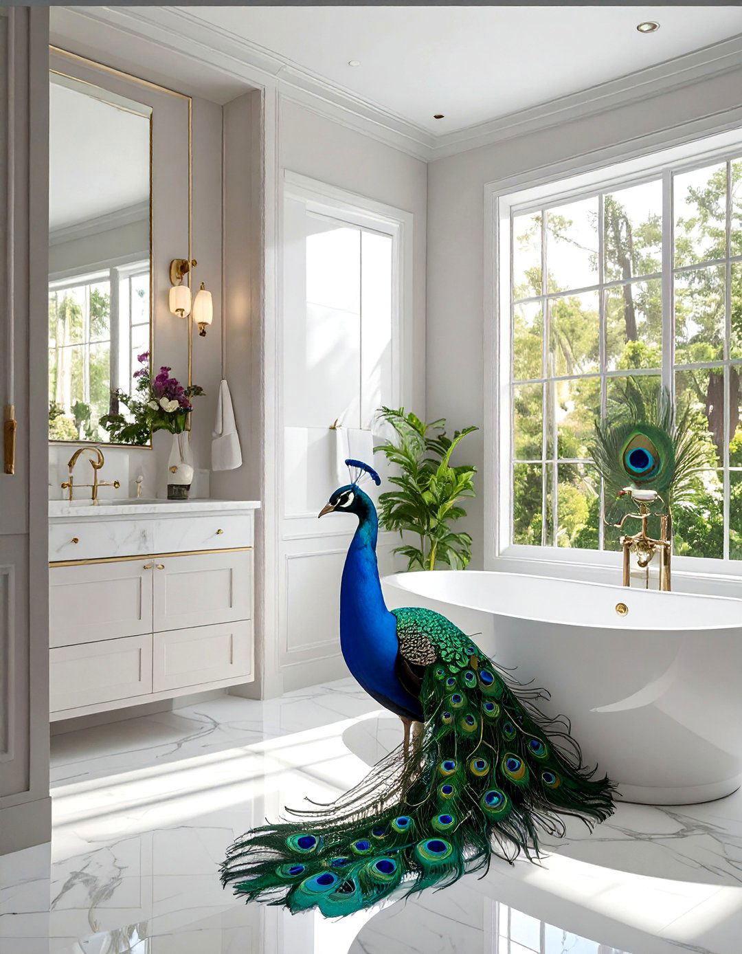 Peacock Feather Elegance - 30 Bathroom Mural Ideas to Elevate Your Decor