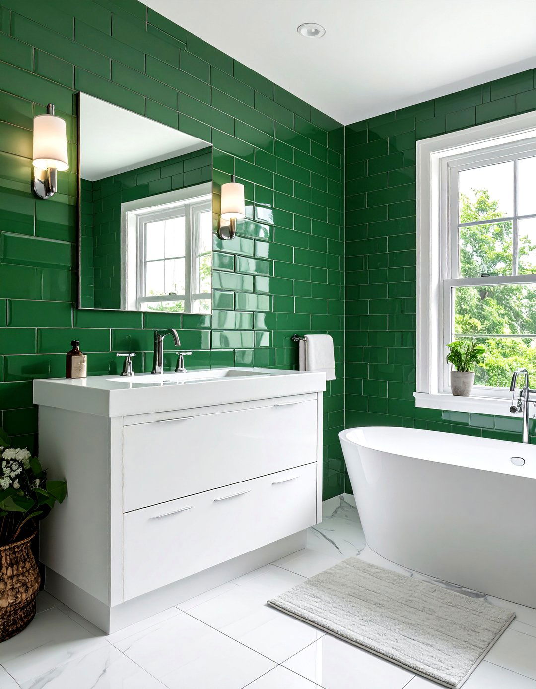 Pear Green Beveled Subway Tile Bathroom - 25 Green Tile Bathroom Ideas for a Fresh Look