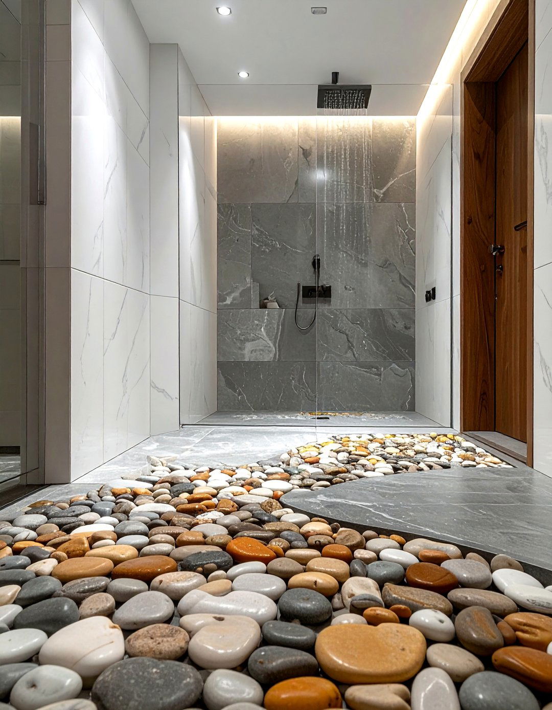 Pebble Tile Walk in Shower Floor - 30 Walk-in Shower Tile Ideas for a Luxurious Bathroom