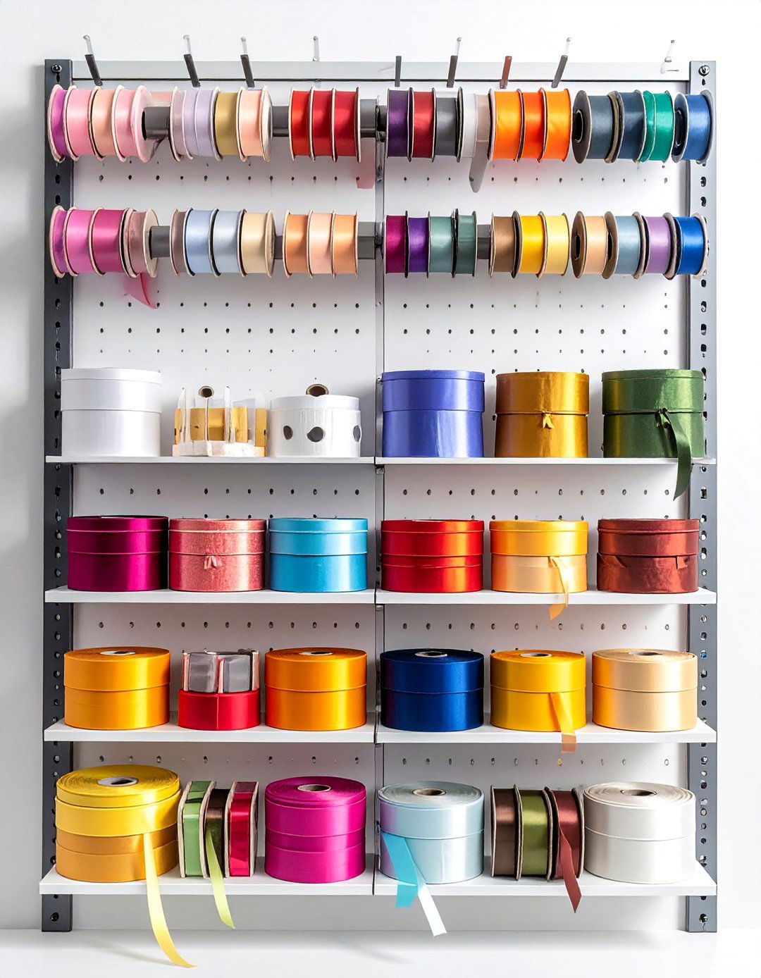 Pegboard Display System - 15 Ribbon Storage Ideas to Keep Your Craft Room Organized
