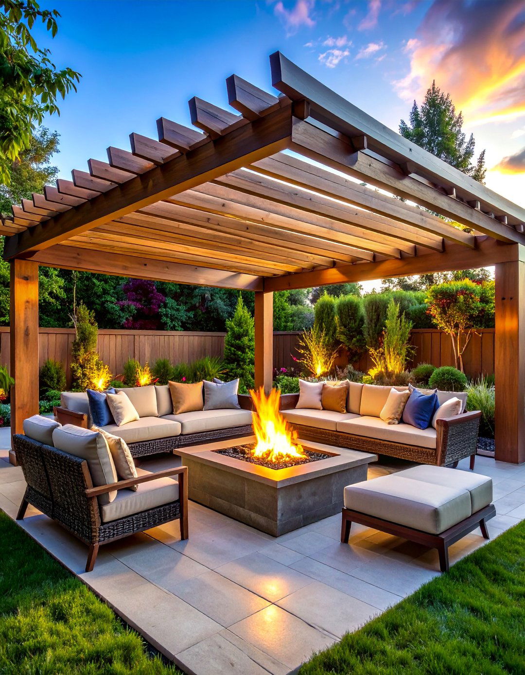 Pergola Covered Fire Pit Lounge - 20 Front Yard Fire Pit Ideas for Cozy Evenings