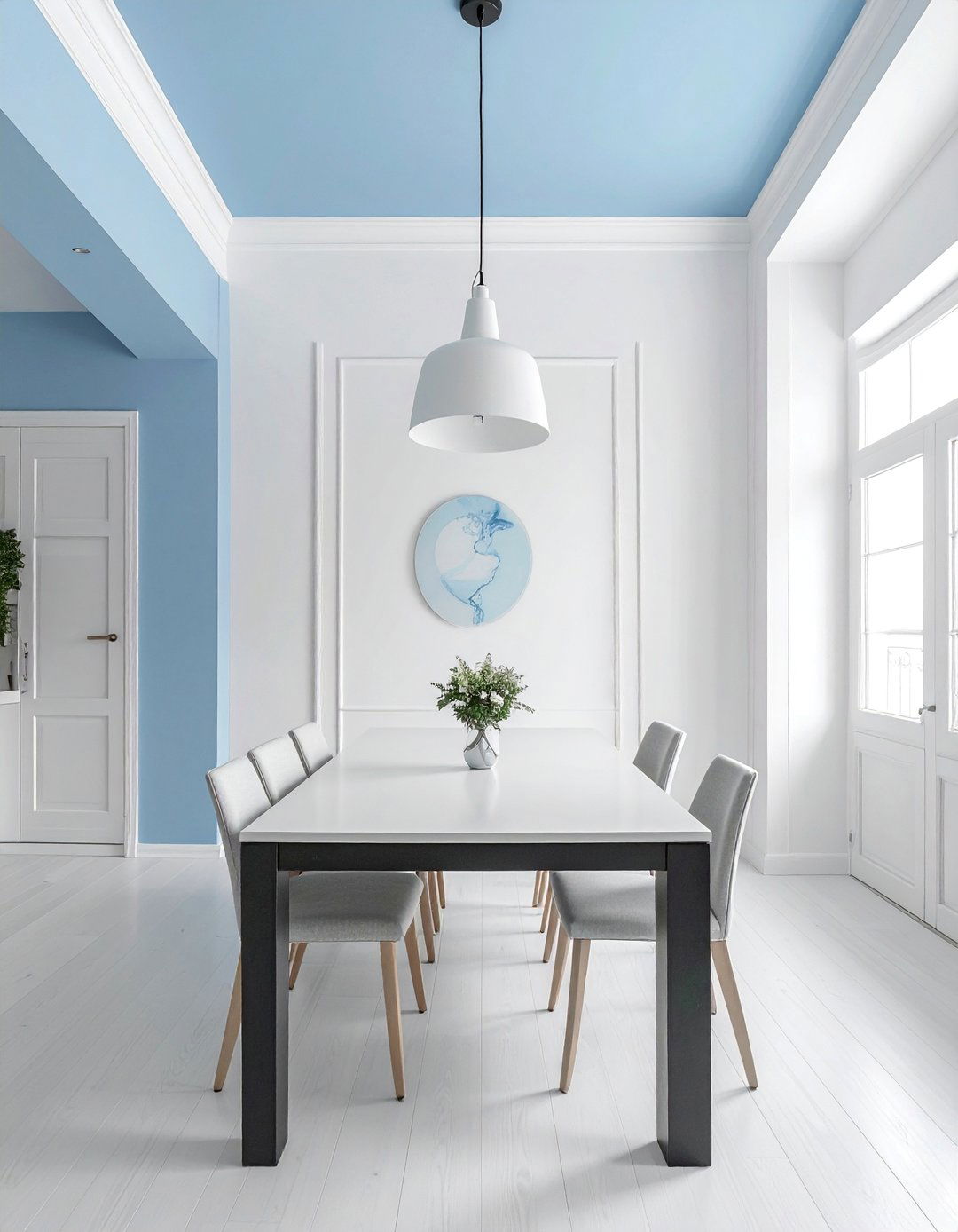 Periwinkle Blue Ceiling Feature - 40 Blue Dining Room Ideas for a Serene Space