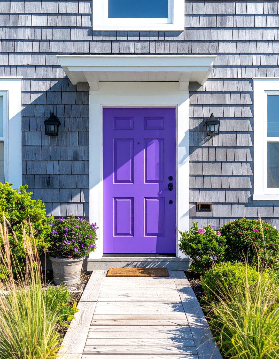 Periwinkle Purple Front Door on a Coastal Property - 20 Purple Front Door Ideas for a Bold Entrance