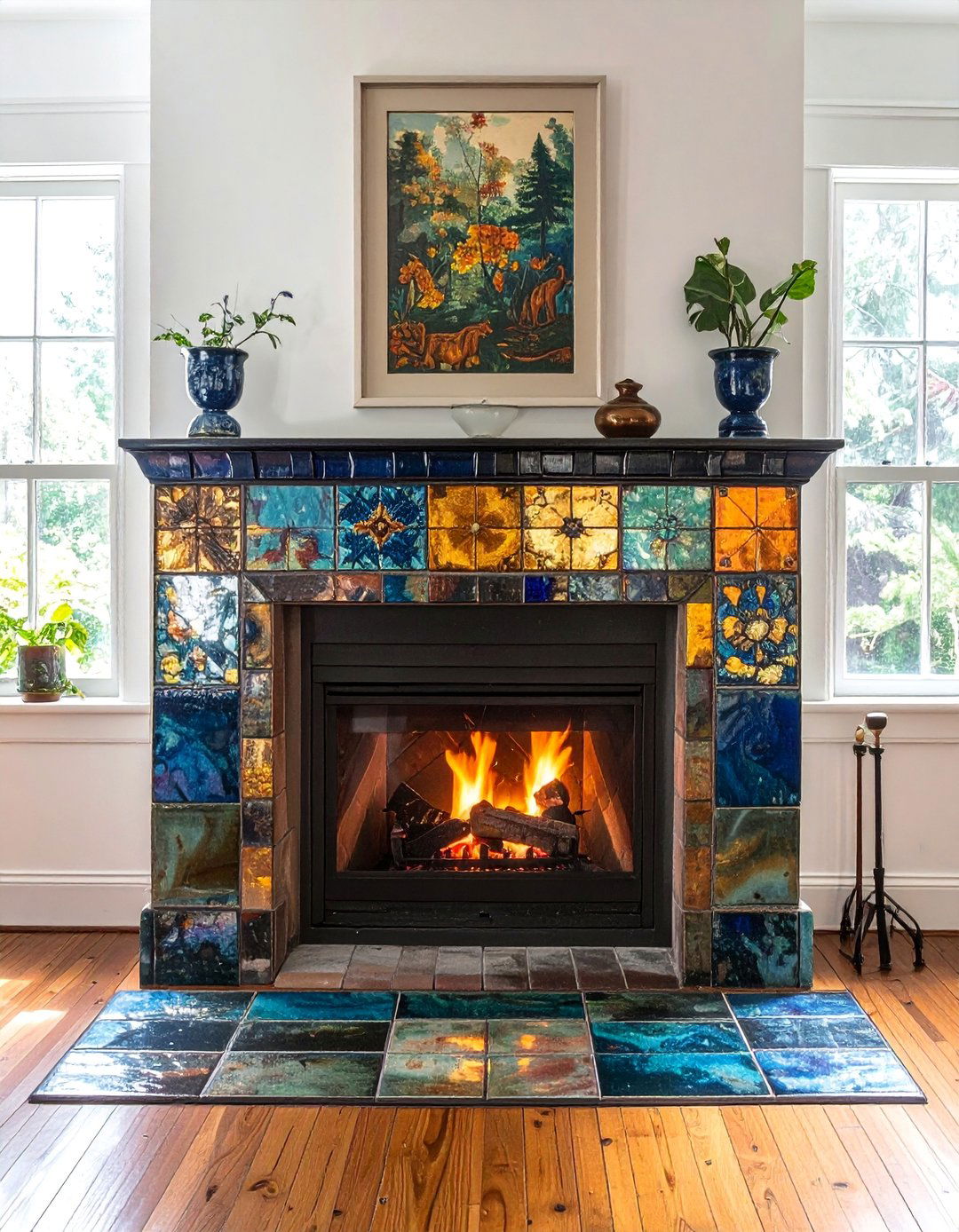 Pewabic Pottery Tile Fireplace - 30 Craftsman-style Fireplace Ideas for a Cozy Home