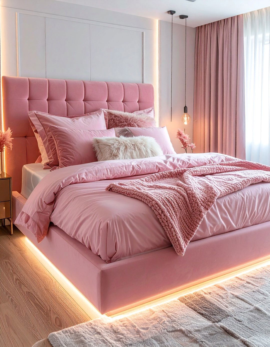 Pink Velvet Platform Bed Setup - 30 Baddie Room Ideas for a Chic and Trendy Look