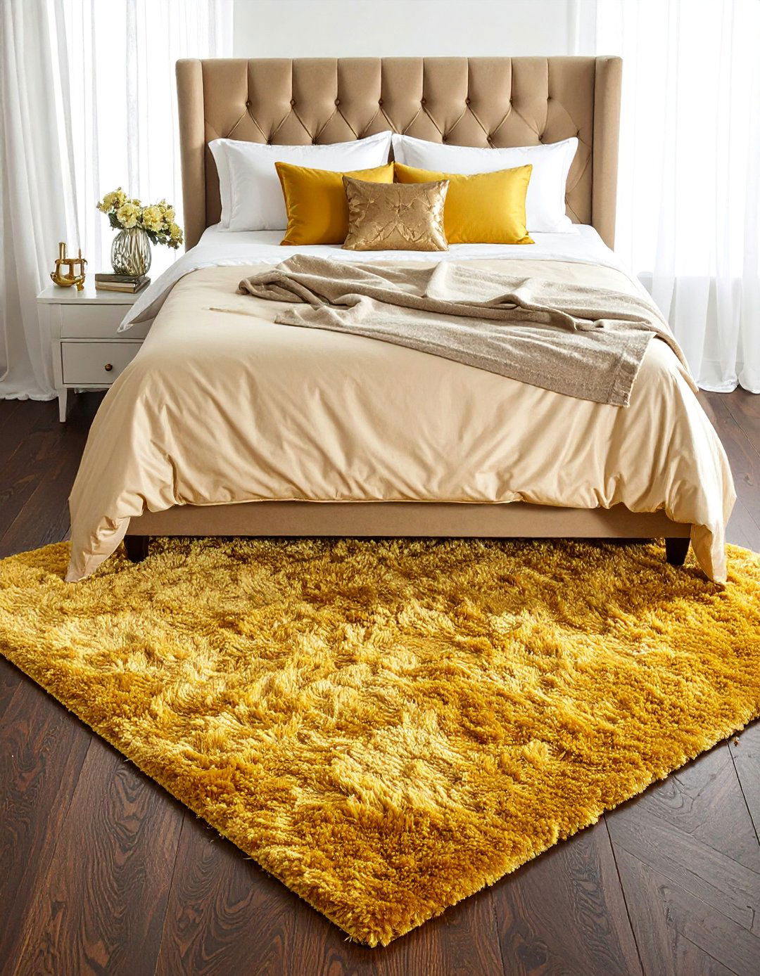Plush Gold Area Rug - 25 Gold Bedroom Ideas for a Luxurious and Elegant Space