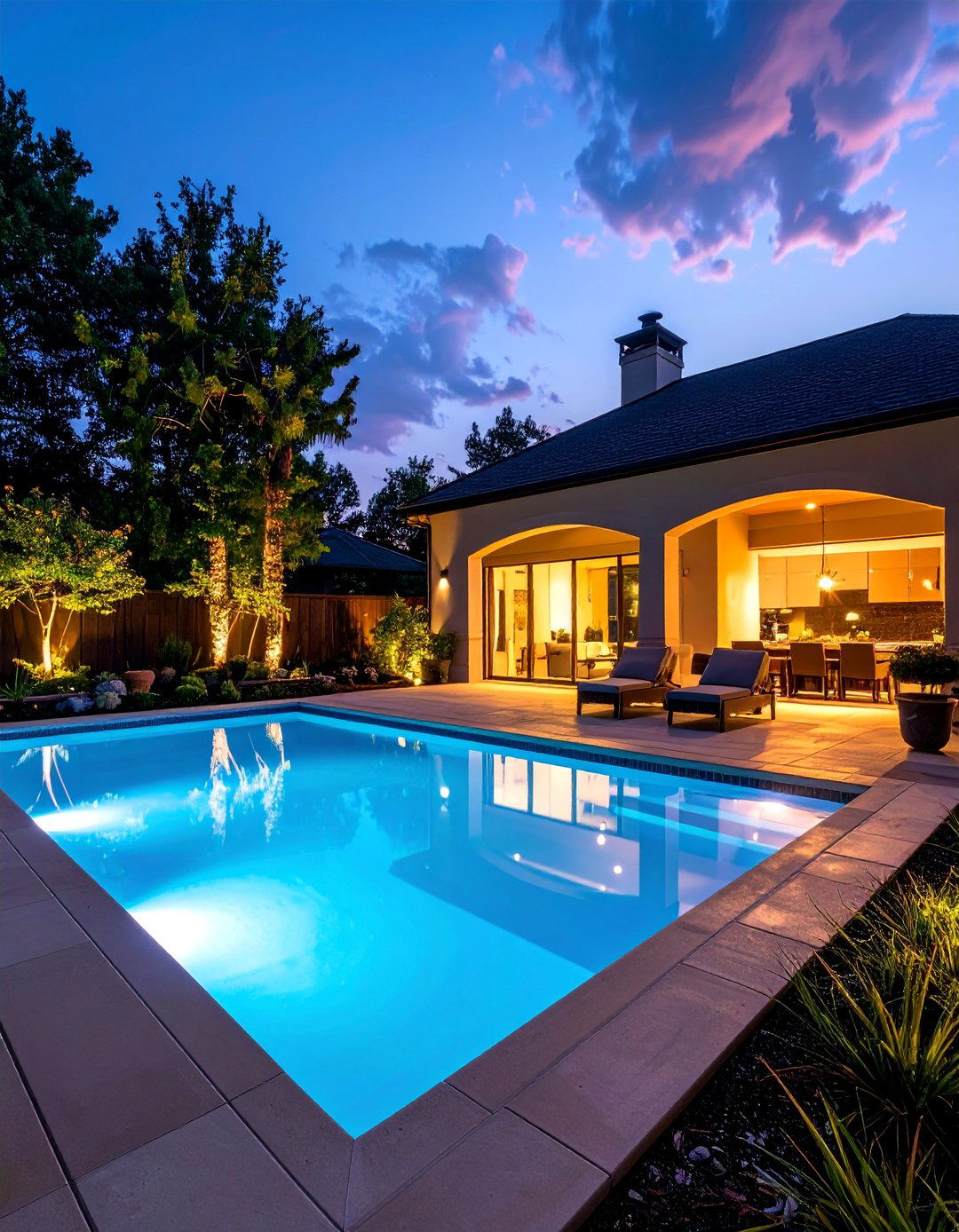Pool with Dramatic Lighting Design - 40 Backyard Pool Ideas for a Refreshing Summer Oasis