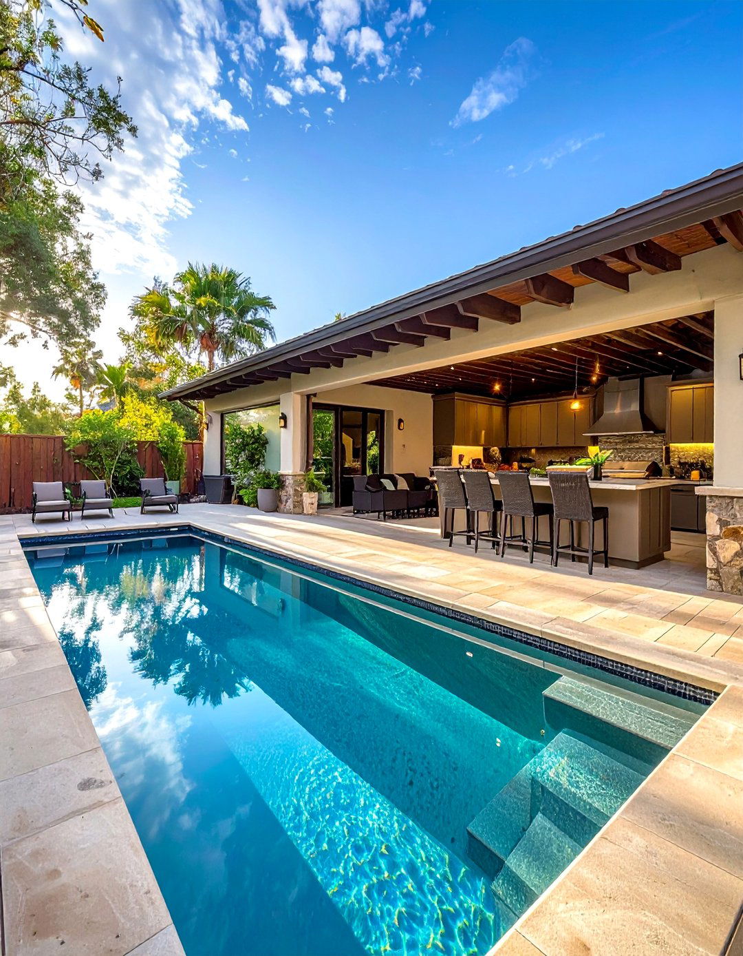 Pool with Outdoor Kitchen Integration - 40 Backyard Pool Ideas for a Refreshing Summer Oasis