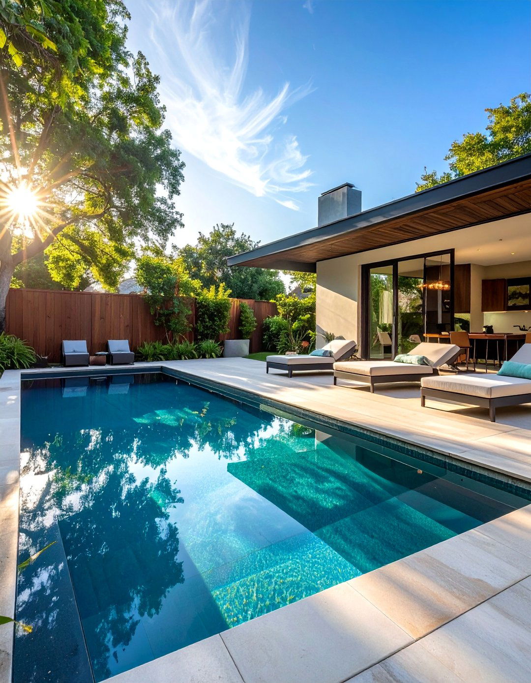 Pool with Underwater Tanning Ledge - 40 Backyard Pool Ideas for a Refreshing Summer Oasis