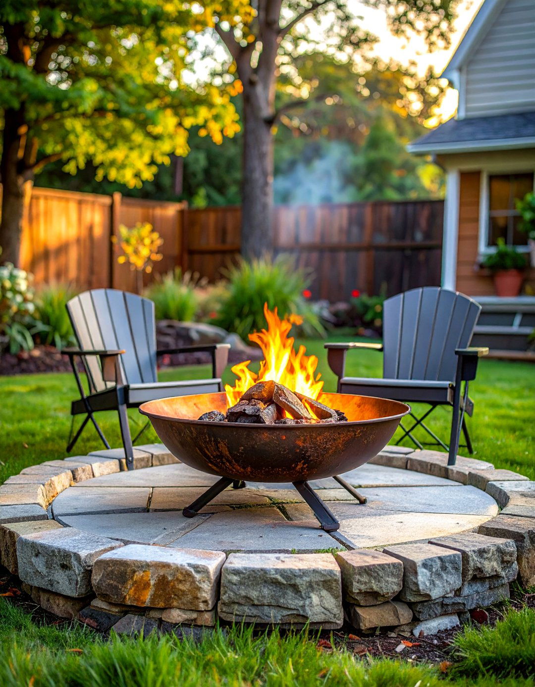 Portable Steel Fire Bowl Setup - 20 Front Yard Fire Pit Ideas for Cozy Evenings