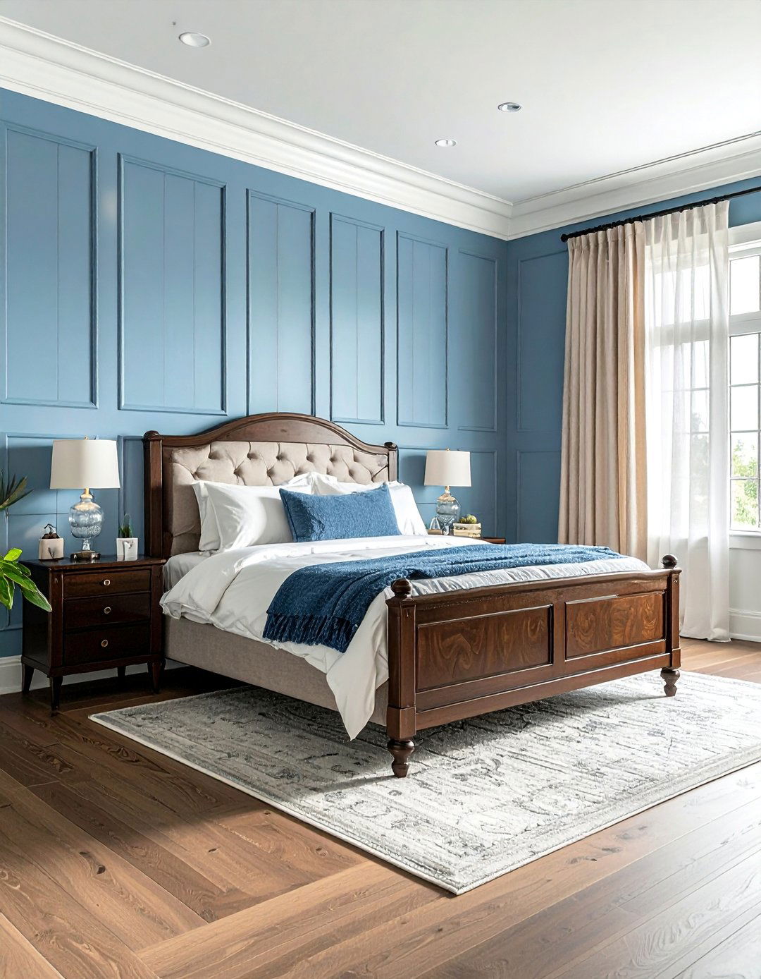 Powder Blue Paneled Walls - 40 Blue Bedroom Ideas for a Serene and Relaxing Atmosphere