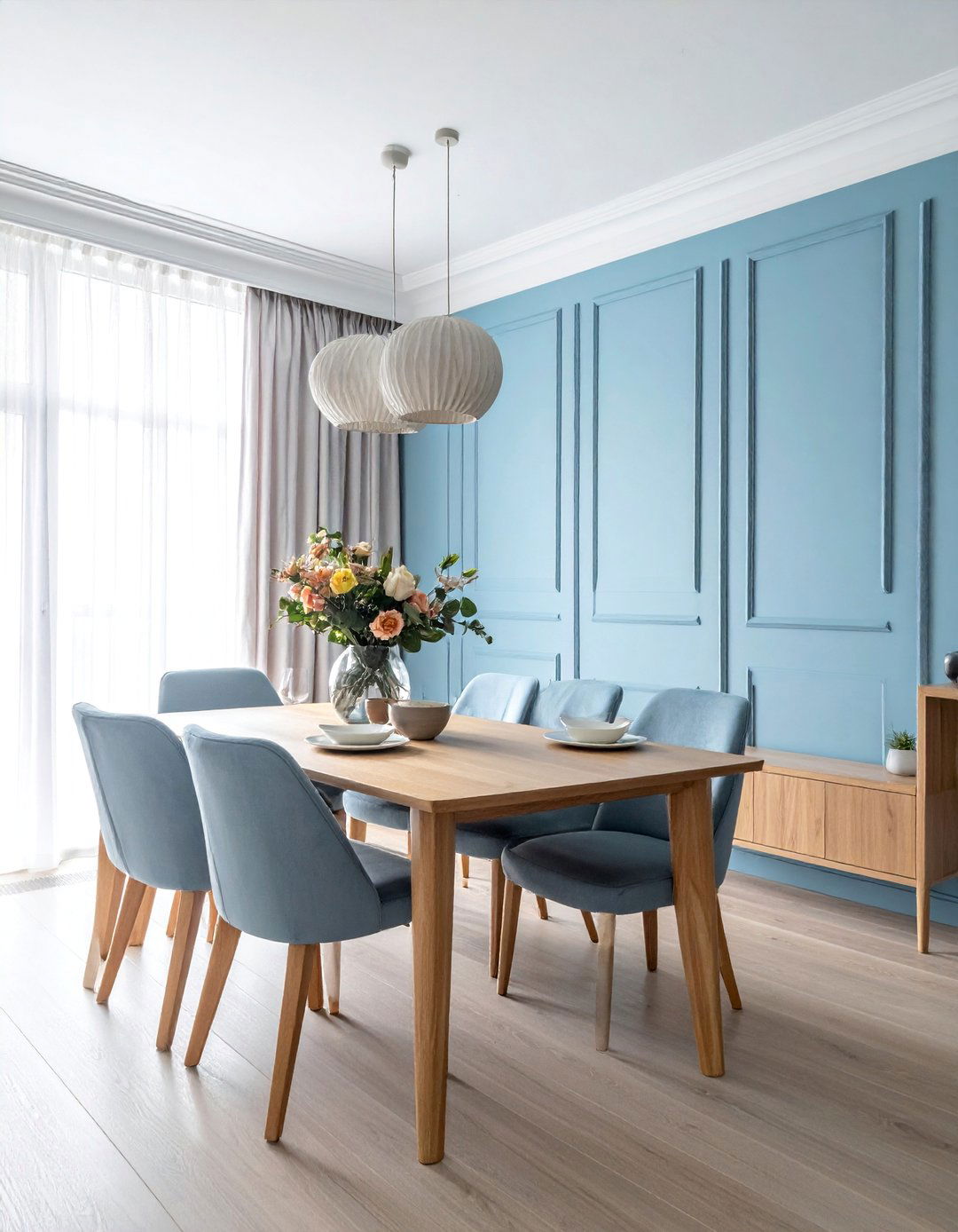 Powder Blue Paneling for a Light Feel - 40 Blue Dining Room Ideas for a Serene Space
