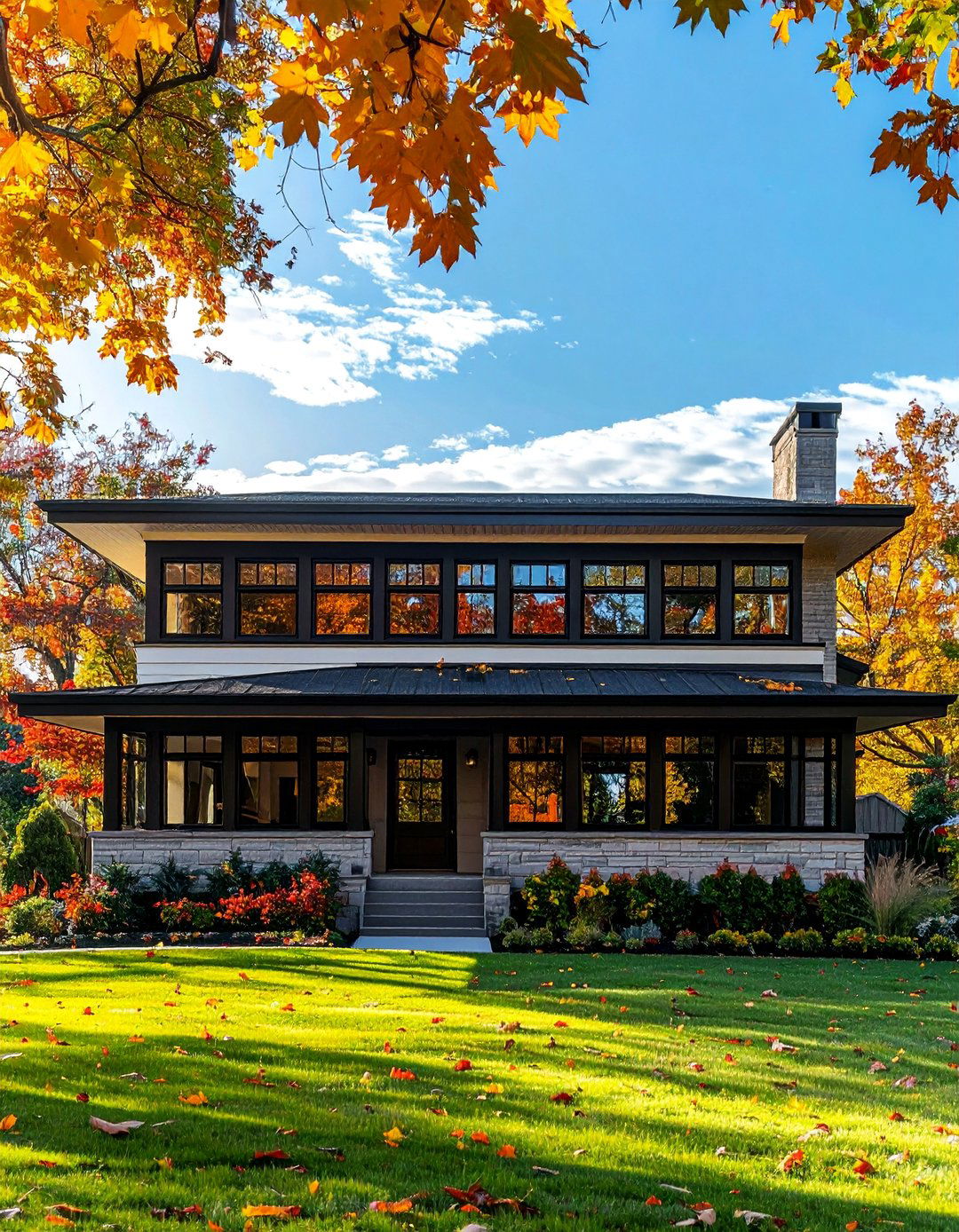 Prairie Style House With Black Windows - 30 Houses With Black Windows for Bold Style