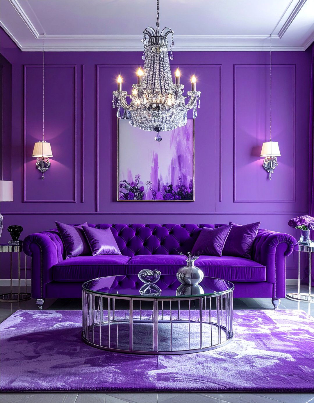 Purple and Silver Glamour - 25 Purple Living Room Ideas for a Luxurious Vibe