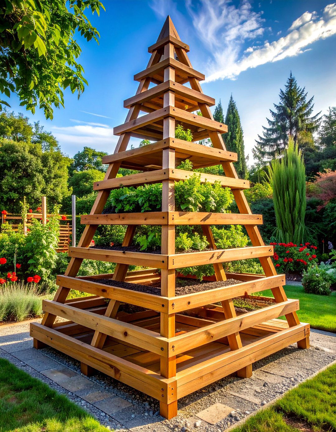Pyramid Tower Structure - 30 Tomato Trellis Ideas for Your Vegetable Garden
