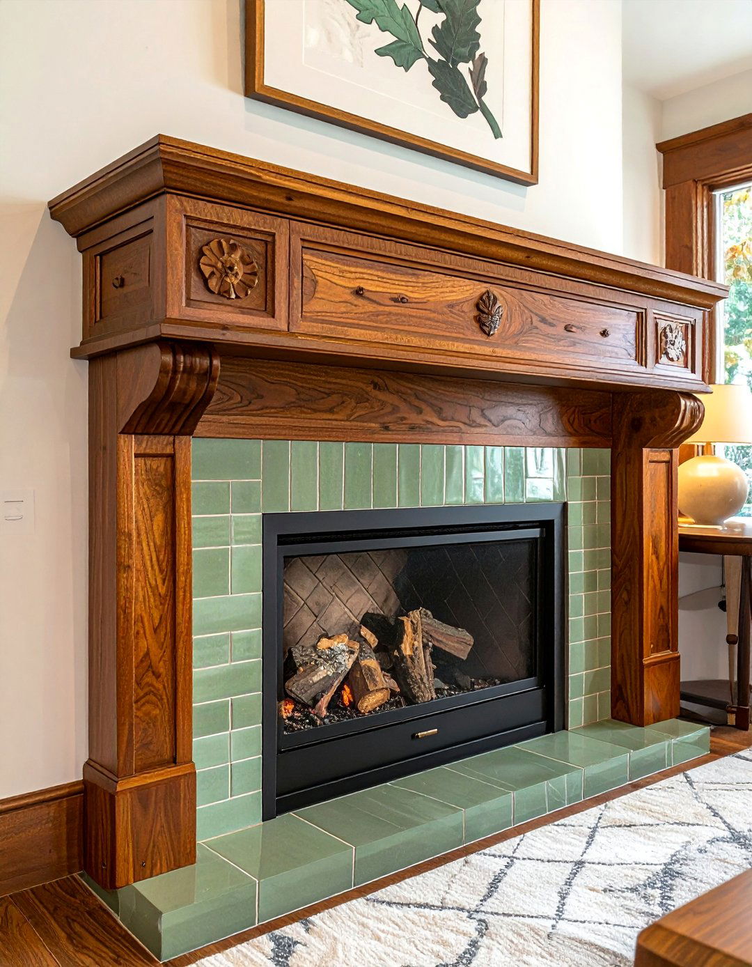 Quarter Sawn Oak Mantel with Arts and Crafts Tiles - 30 Craftsman-style Fireplace Ideas for a Cozy Home