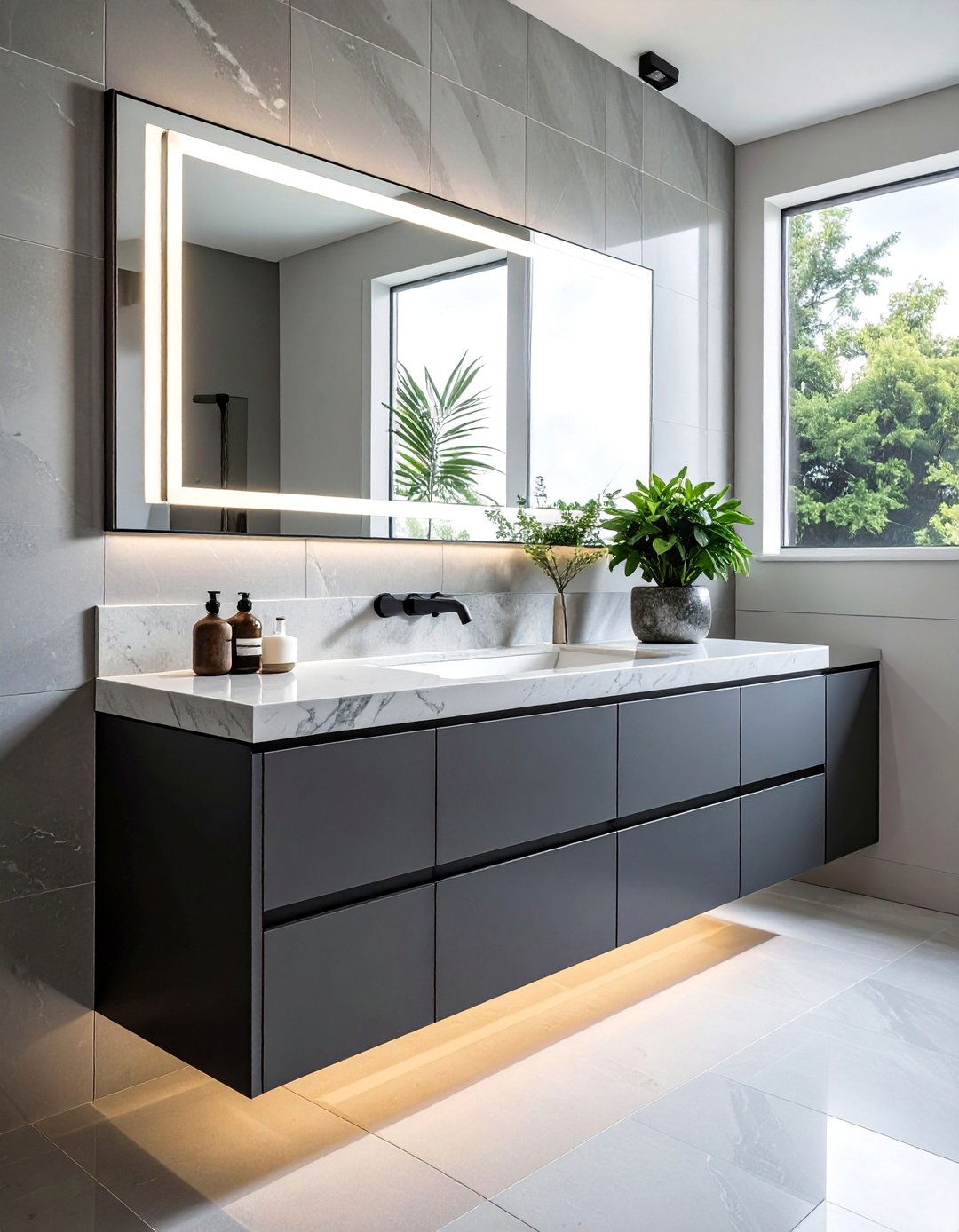 Quartz Countertop Bathroom Vanity with Waterfall Edge - 40 Bathroom Vanity Ideas to Elevate Your Space